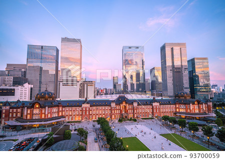 Tokyo cityscape in Japan New view of Tokyo station. Rows of skyscrapers (sunset reflected in window glass) 93700059