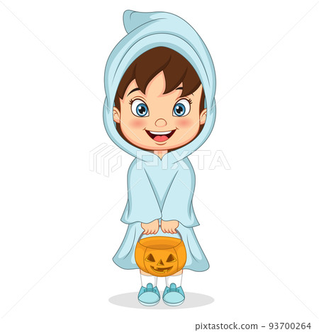 Cartoon little girl holding pumpkin basket Cartoon little girl holding pumpkin basket 93700264