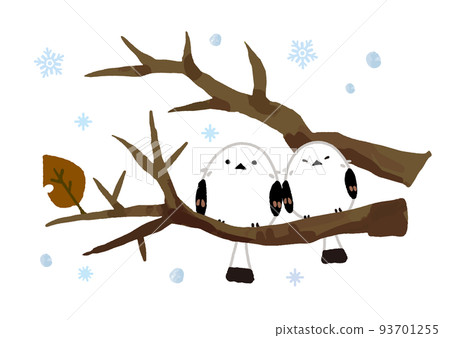 兩隻可愛的手繪條紋長尾山雀 93701255