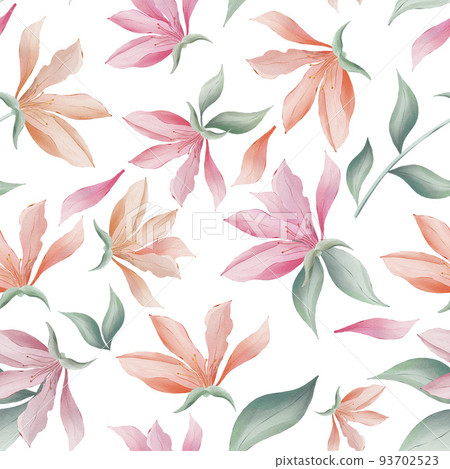 Magnolia flowers and leaves seamless pattern Magnolia flowers and leaves seamless pattern 93702523