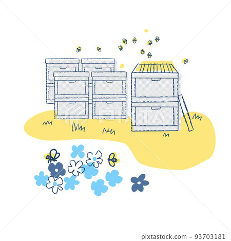 收集蜂蜜和蕁麻疹的養蜂場 收集蜂蜜和蕁麻疹的養蜂場 93703181