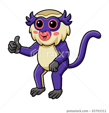 Cute mona monkey cartoon giving thumb up	 93703311