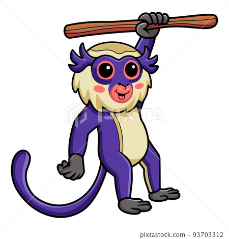 Cute mona monkey cartoon hanging on tree Cute mona monkey cartoon hanging on tree 93703312