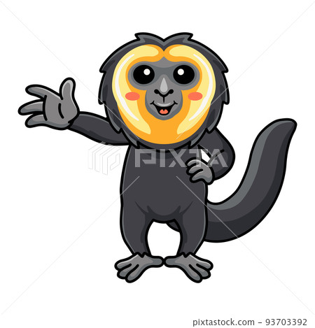 Cute little saki monkey cartoon waving hand	 93703392