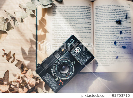 Dried flowers, foreign books and camera Dried flowers, foreign books and camera Dried flowers, foreign books and camera Dried flowers, foreign books and camera 93703710