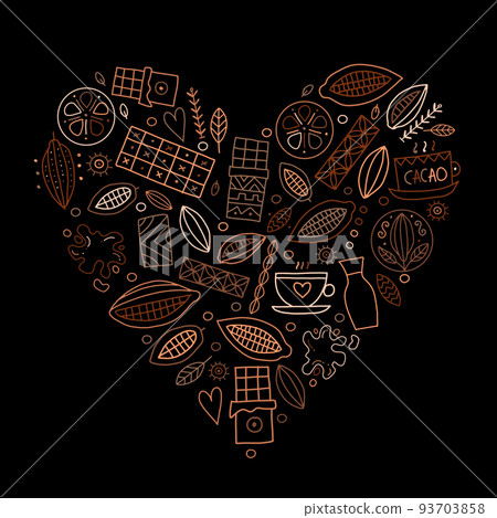 I love Chocolate, cacao and sweets. Concept art, heart shape for your design. Vector illustration I love Chocolate, cacao and sweets. Concept art, heart shape for your design. Vector illustration 93703858