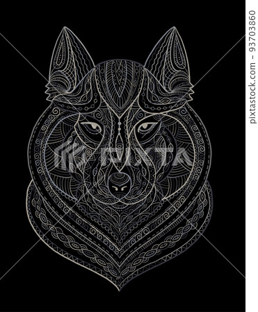 Wolf portrait, ethnic ornament style for your design. Vector illustration 93703860
