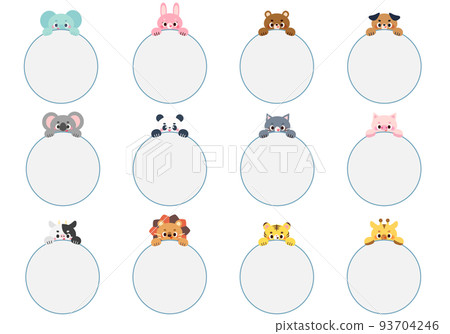 Illustration set of animals with message round frames 93704246