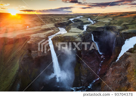 Majestic Haifoss waterfall in central of highlands on summer at southern of Iceland Majestic Haifoss waterfall in central of highlands on summer at southern of Iceland 93704378