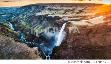 Majestic Haifoss waterfall in central of highlands on summer at southern of Iceland Majestic Haifoss waterfall in central of highlands on summer at southern of Iceland 93704379