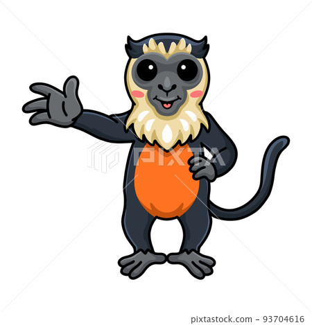Cute little diana monkey cartoon waving hand Cute little diana monkey cartoon waving hand 93704616