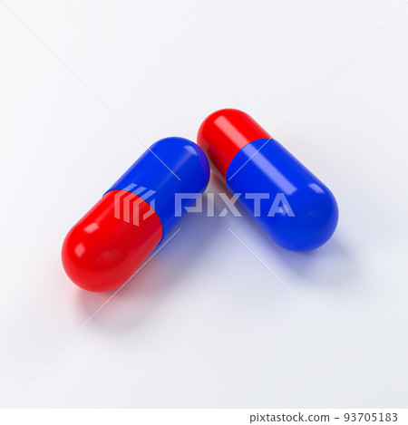 Red and blue pill isolate on white background. 3d illustration 93705183