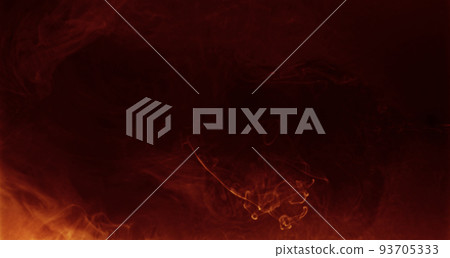 Color vapor cloud. Burning background. Fire flames texture. Inferno radiance. Orange red haze explosion glow on dark decorative empty space abstract banner. 93705333