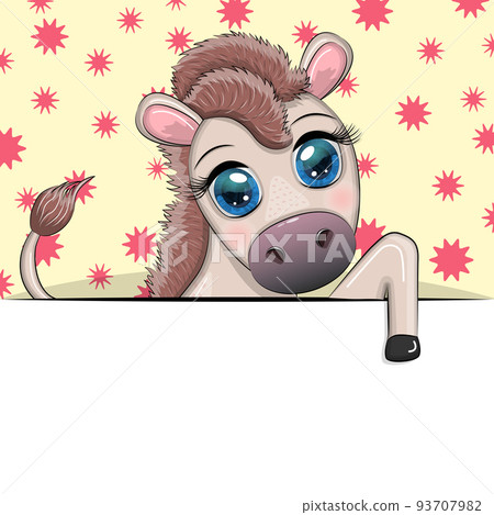 Greeting card cute cartoon animal holding a poster with place for text Greeting card cute cartoon animal holding a poster with place for text 93707982
