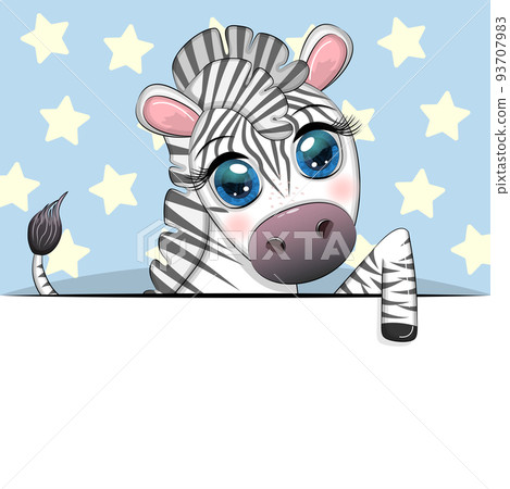 Greeting card cute cartoon animal holding a poster with place for text Greeting card cute cartoon animal holding a poster with place for text 93707983