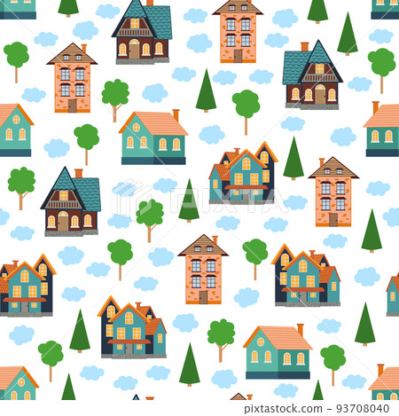 Seamless pattern of different colorful houses. 93708040