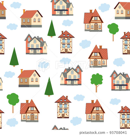 Seamless pattern of different colorful houses. 93708041
