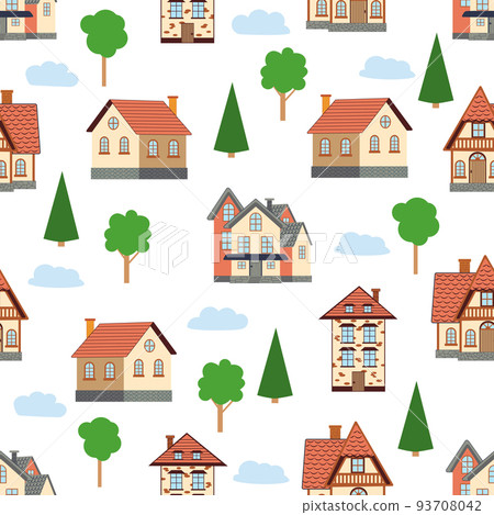 Seamless pattern of different colorful houses. 93708042