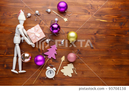 Gifts for the new year. The theme of the winter Christmas holiday. Happy New Year. Flat lay. Copy space 93708138