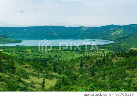 view of the Golovnin volcano caldera with hot lake on Kunashir island view of the Golovnin volcano caldera with hot lake on Kunashir island 93708186