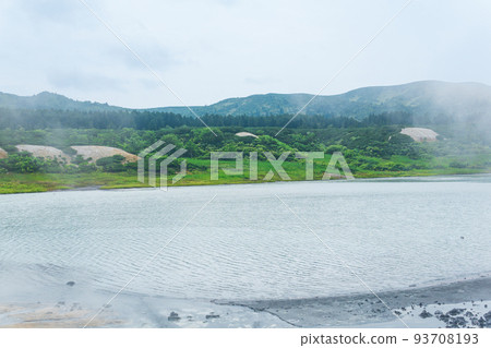 hot mineralized lake in the caldera of the Golovnin volcano on the island of Kunashir hot mineralized lake in the caldera of the Golovnin volcano on the island of Kunashir 93708193