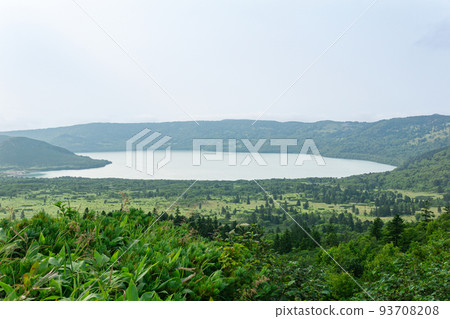 natural landscape of Kunashir island, view of the Golovnin volcano caldera with hot lakes natural landscape of Kunashir island, view of the Golovnin volcano caldera with hot lakes 93708208