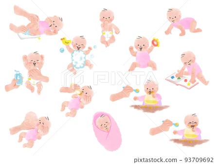Illustration of different baby life scenes 93709692