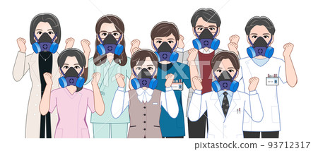 Medical personnel wearing gas masks Medical personnel wearing gas masks 93712317