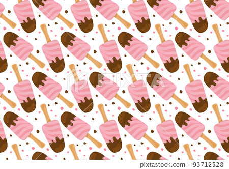 Strawberry raspberry chocolate ice cream pattern. Sweet cold festive dessert food restaurant menu napkin modern kid holiday handmade wrapping paper print textile wallpaper festive pink background 93712528