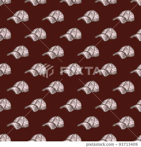 Baseball cap engraving seamless pattern. Casual modern headwear in hand drawn style. 93713409