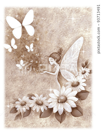 Flowers, fairies and butterflies hand-drawn illustrations Flowers, fairies and butterflies hand-drawn illustrations 93713491