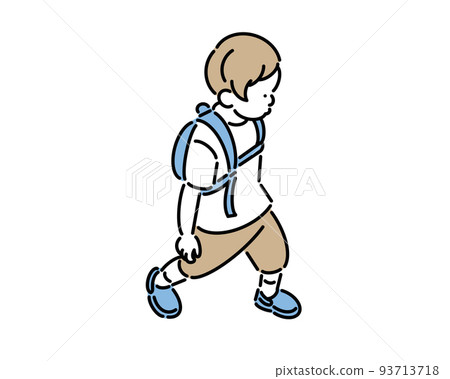 一個男孩背著背包走 一個男孩背著背包走 93713718