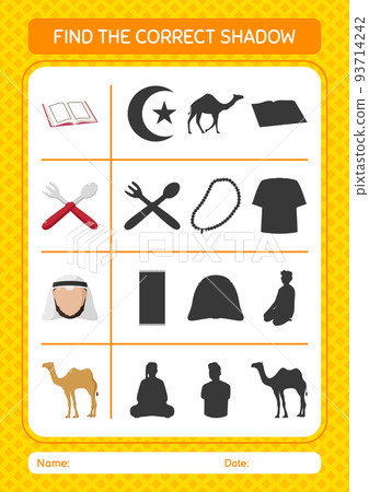 Find the correct shadows game with ramadan icon. worksheet for preschool kids, kids activity sheet 93714242