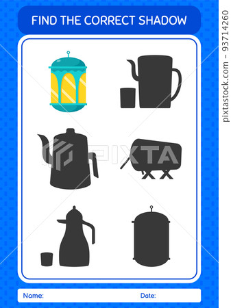 Find the correct shadows game with arabic lantern. worksheet for preschool kids, kids activity sheet 93714260