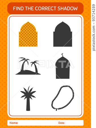 Find the correct shadows game with mosque. worksheet for preschool kids, kids activity sheet 93714289