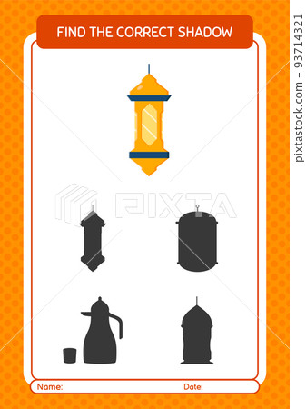 Find the correct shadows game with arabic lantern. worksheet for preschool kids, kids activity sheet Find the correct shadows game with arabic lantern. worksheet for preschool kids, kids activity sheet 93714321