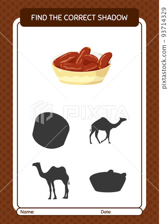 Find the correct shadows game with bowl of dates. worksheet for preschool kids, kids activity sheet Find the correct shadows game with bowl of dates. worksheet for preschool kids, kids activity sheet 93714329