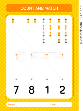 Count and match game with arabic lantern. worksheet for preschool kids, kids activity sheet Count and match game with arabic lantern. worksheet for preschool kids, kids activity sheet 93714530