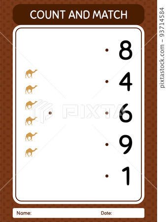 Count and match game with camel. worksheet for... - Stock Illustration ...