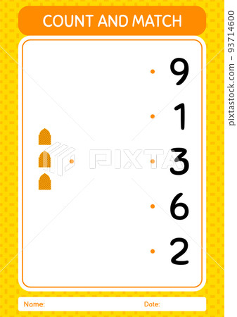 Count and match game with mosque. worksheet for preschool kids, kids activity sheet 93714600