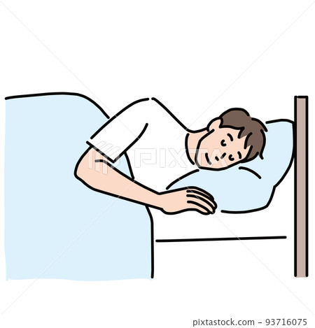 Young man sleeping soundly in bed 93716075