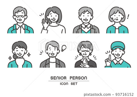 Smiling or surprised, senior face icon vector illustration material / men and women / fashion / icon 93716152