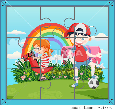 Photo jigsaw puzzle game template 93716580