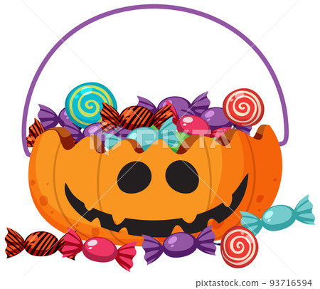 A halloween pumpkin basket with candy A halloween pumpkin basket with candy 93716594