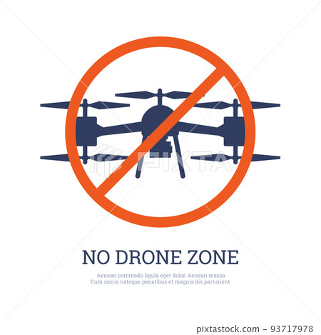 Sign with drone silhouette in crossed out red circle flat style 93717978