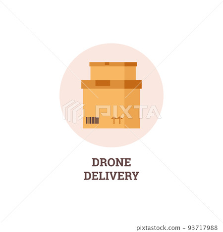 Drone delivery icon with cardboard boxes, flat vector illustration isolated on white background. Drone delivery icon with cardboard boxes, flat vector illustration isolated on white background. 93717988