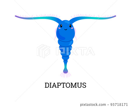 Diaptomus water microorganism or animal with antennae, flat vector isolated. 93718171
