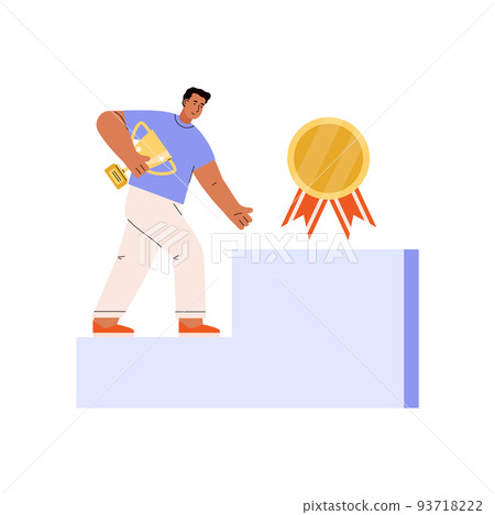 Man climbing the ladder to receive an award, flat vector illustration isolated. 93718222