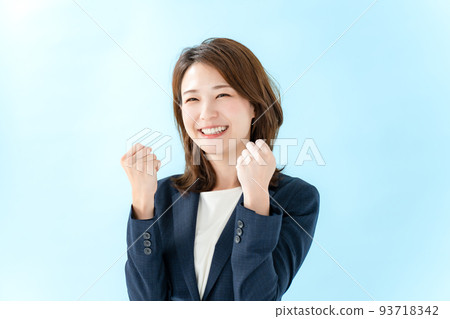 Business guts pose female blue back 93718342