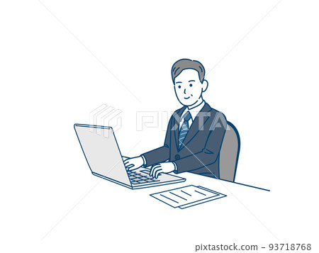 Man in a suit using a laptop middle-aged middle-aged office worker businessman illustration 93718768